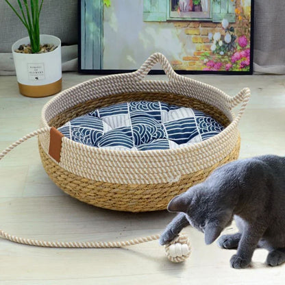 Panier d’Été en Rotin pour Chat de 0 à 3 kg - Confort et Fraîcheur