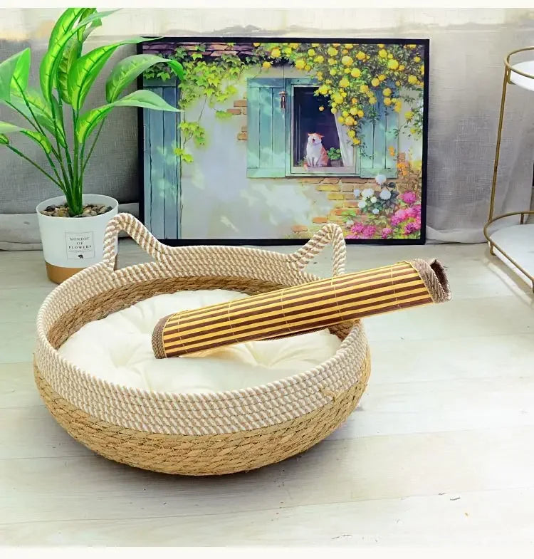 Panier d’Été en Rotin pour Chat de 0 à 3 kg - Confort et Fraîcheur