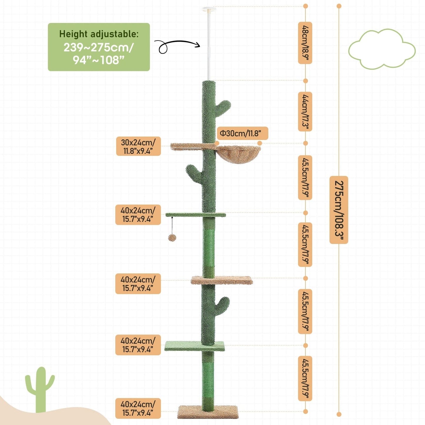 5-stöckiger vertikaler Kaktus-Kratzbaum