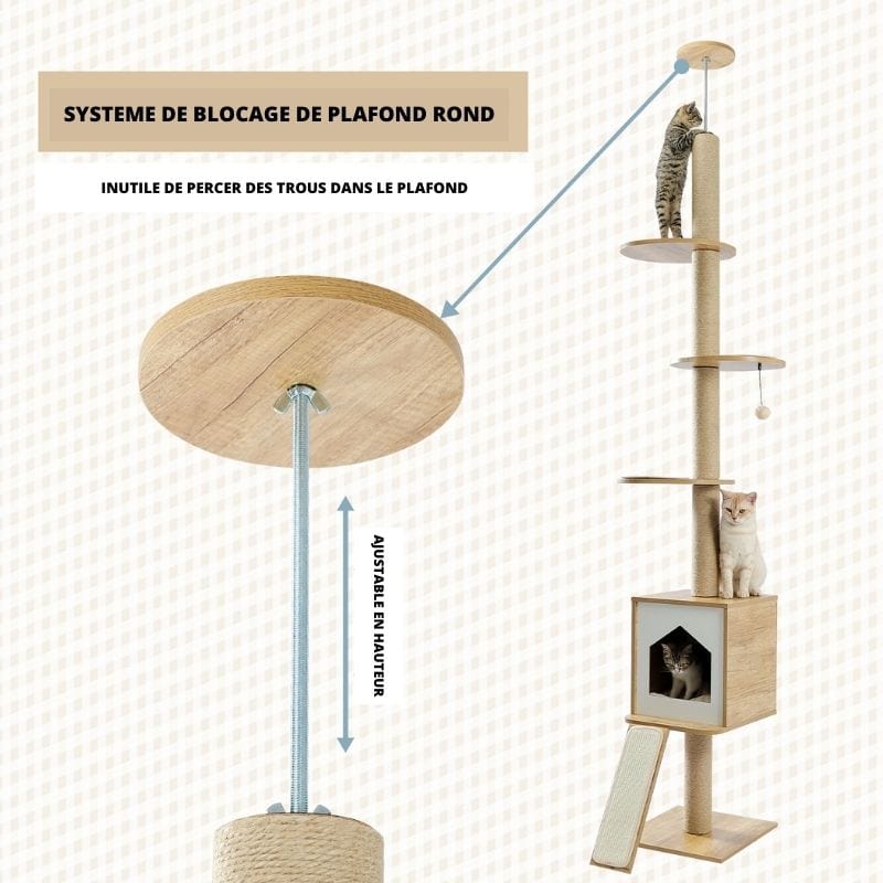 Moderne sisal kattetræ, der kan justeres fra gulv til loft