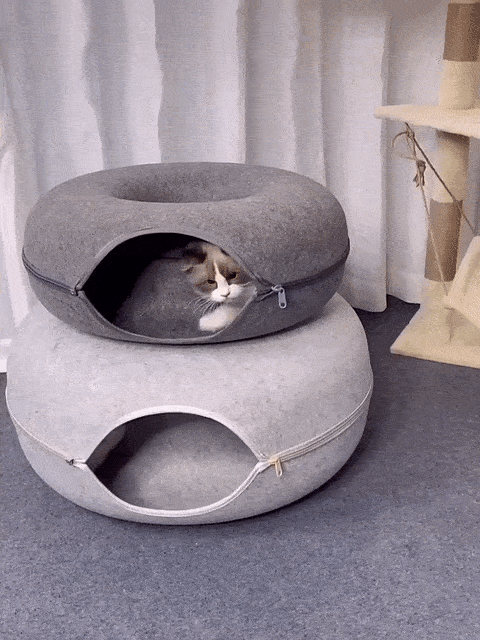 "Donut" 3 en 1 cama para gatos, una casa de juegos, un túnel y una cama todo en uno - gris claro